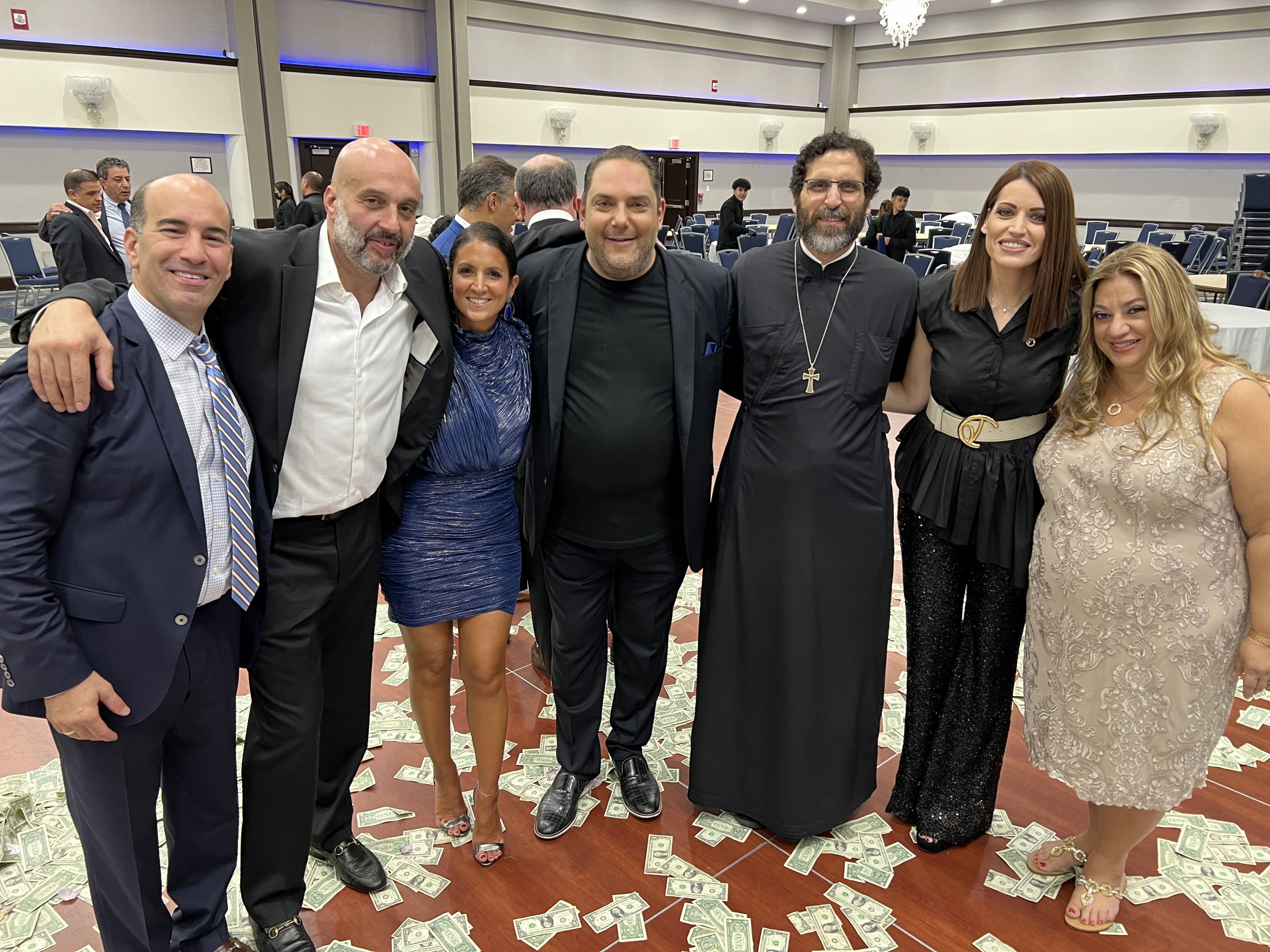 Stelios Dionisiou with Fr. Panteleimon Papadopoulos, Stephanie Clark, Julie Tsoumpariotis, Ted Livanos, Jimmy Xanthos and Agni Kaloumenou